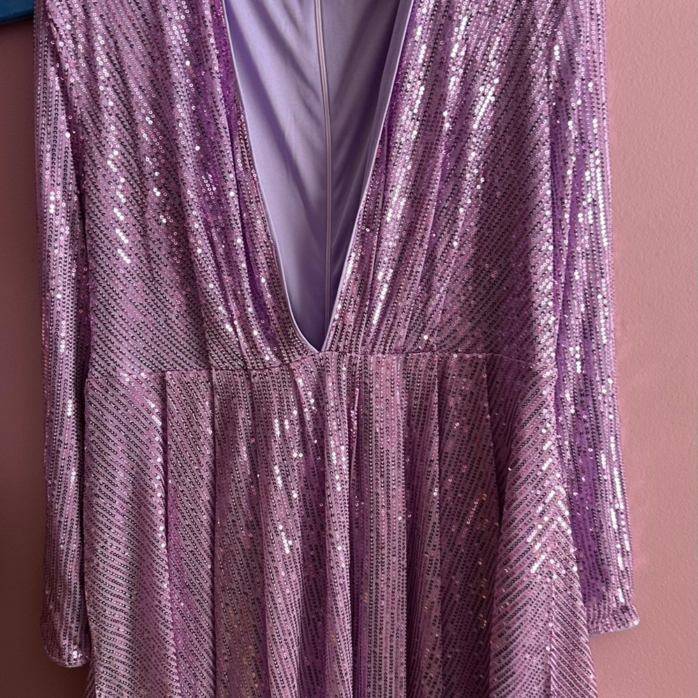 Elegant Long Sleeve Sequin Dress - Purple
